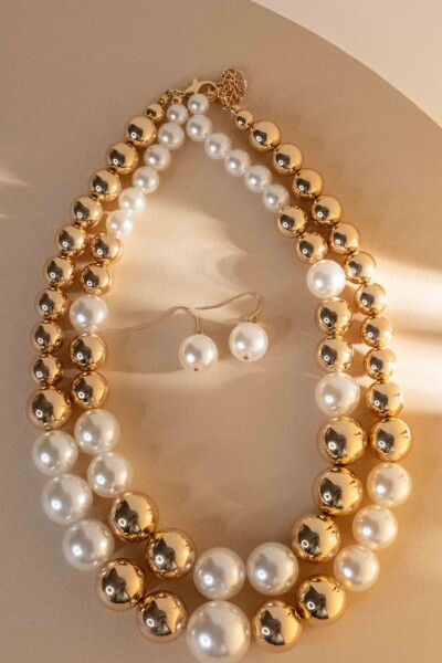 Collar de perlas combinado Dorado