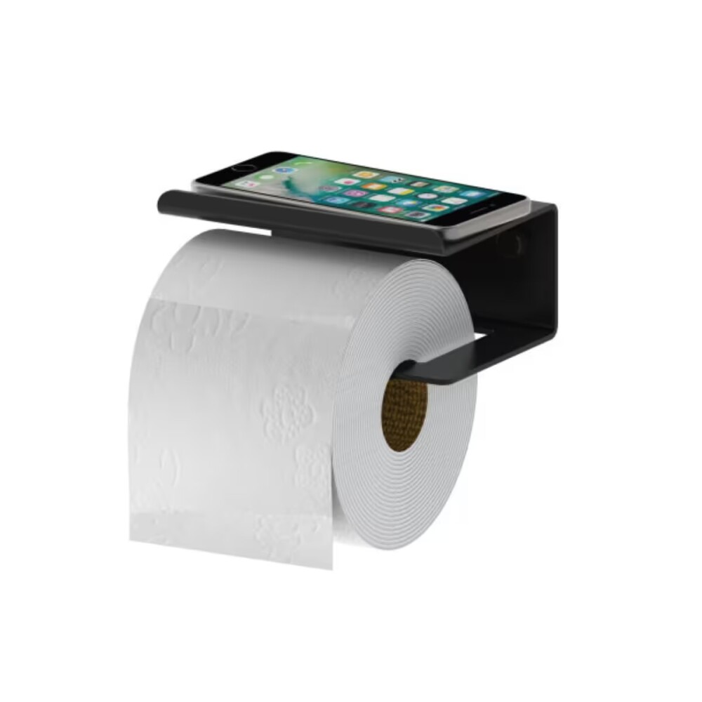 PORTARROLLOS CON ESTANTE NEGRO MATE Portarrollos Con Estante Negro Mate