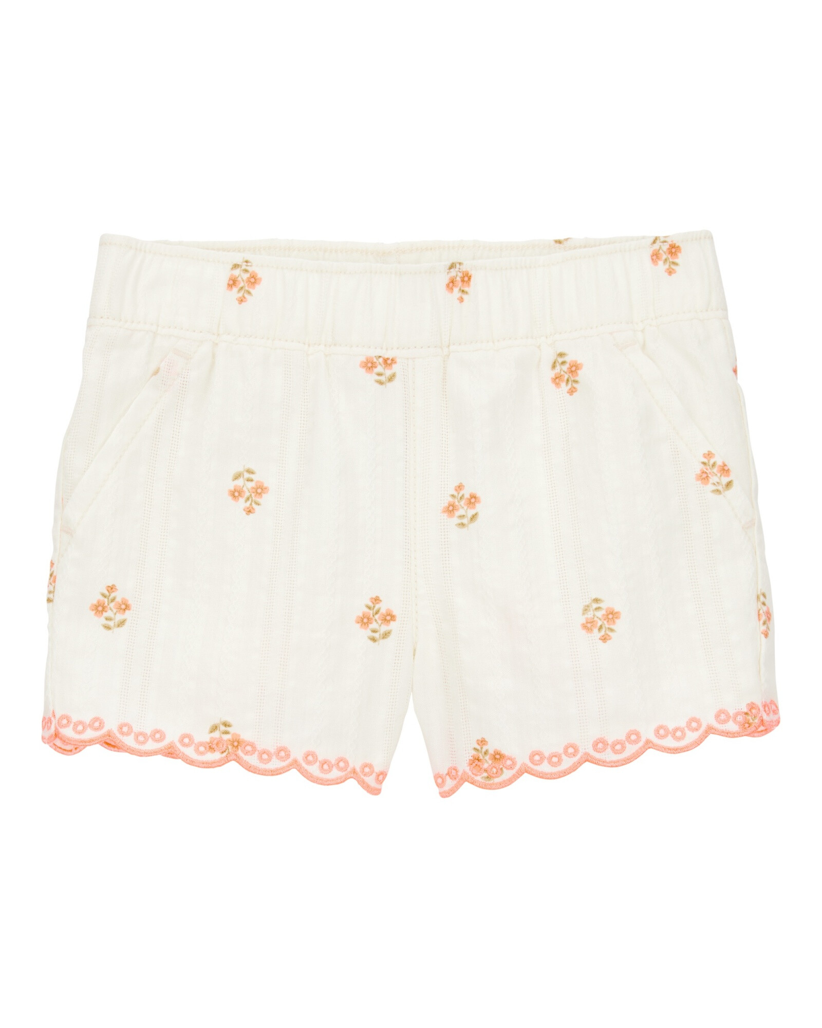 Short de algodón texturado, con dobladillo festoneado Short de algodón texturado, con dobladillo festoneado