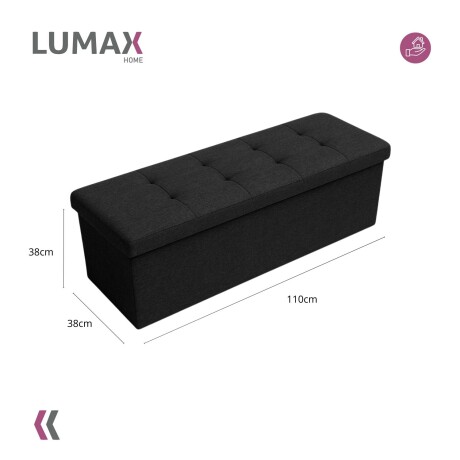 Puff Baúl Lumax Plegable 110x38 cm Organizador Living Dormitorio Negro