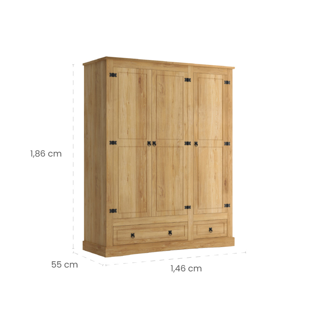 Ropero 3 Puertas 2 Cajones Madera - Linea Mexicana Natural