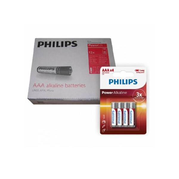 Pila Alkalina Philips Powerlife 1.5v. PILAS ALCALINA AAA PHILIPS PACK X4 UNI.