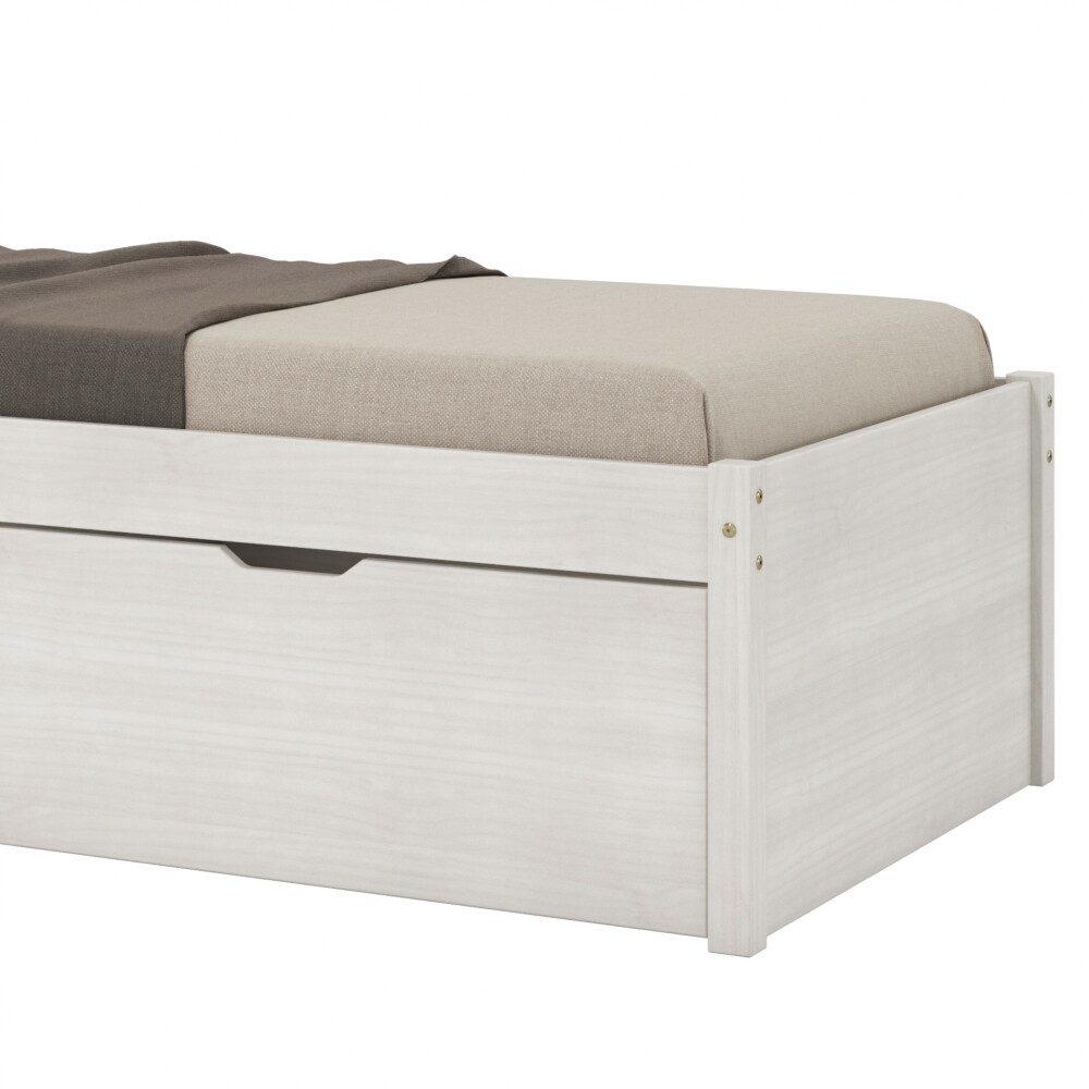 Cama Madera Maciza Con Cajones - 1 plaza - Linea beauty / Funcional Blanco