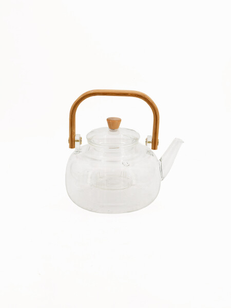TETERA VIDRIO CON ASA BAMBOO TRANSPARENTE