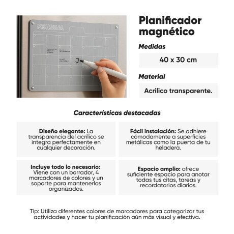 Pizarra planificador magnética acrílica mensual Sc