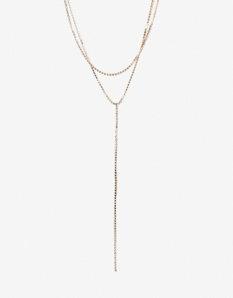 Collares Largos Strass Collar Largo De Strass - Dorado