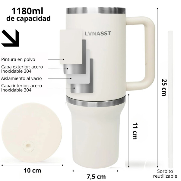 Vaso Térmico Acero inoxidable Doble 890ml + 295ml C/pajita Color Rosa