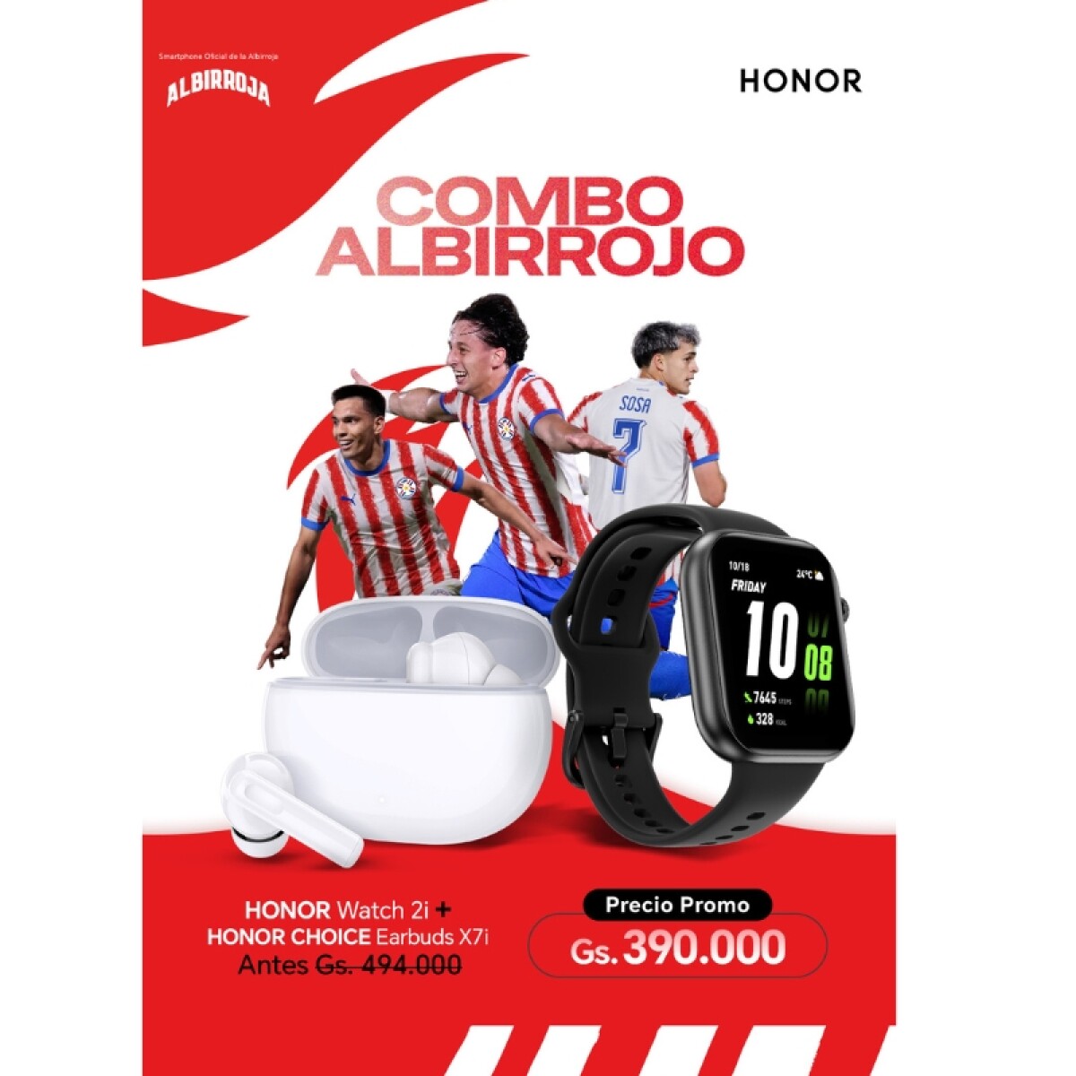 Combo Albirrojo Honor Watch 2i + Honor Choice Earbuds X7i 
