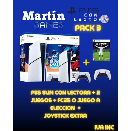 PS5 SLIM CON LECTORA + ASTROBOT + GRAN TURISMO 7 + FC 25 O JUEGO A ELECCIÓN + JOYSTICK ORIGINAL EXTRA PS5 SLIM CON LECTORA + ASTROBOT + GRAN TURISMO 7 + FC 25 O JUEGO A ELECCIÓN + JOYSTICK ORIGINAL EXTRA
