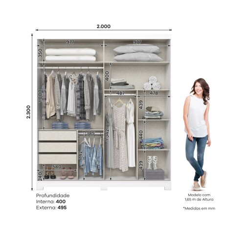 ROPERO VERGGO 2 PUERTAS 3 CAJONES INTERNOS CON ESPEJOS GUARDARROPA CLOSET ARMARIO BLANCO