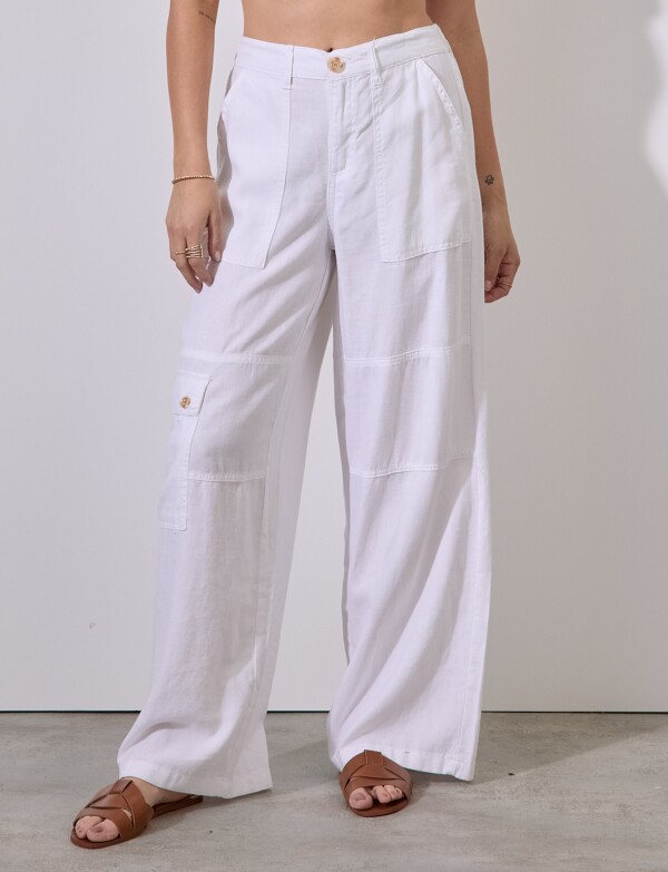 Pantalon Lino Cargo BLANCO