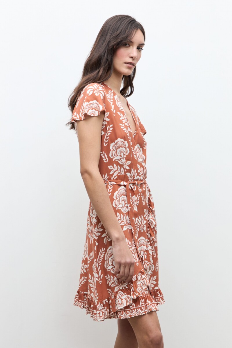Vestido cruzado estampa Dalia lacre