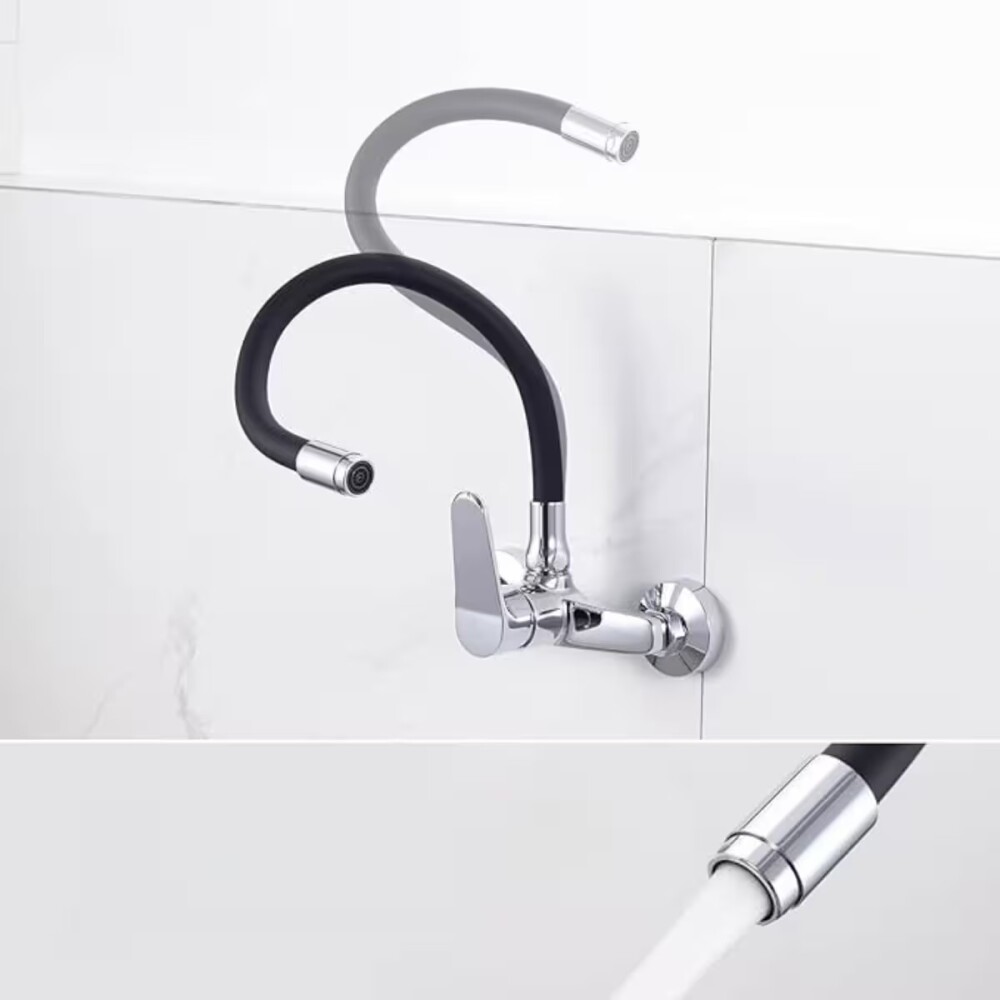 Grifería de Cocina Monocomando de pared pico Flexible Negro Murdock Cromado Brillante Grifería De Cocina Monocomando De Pared Pico Flexible Negro Murdock Cromado Brillante
