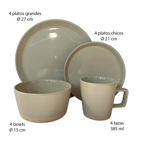 Juego de Vajilla Cerámica 16 Piezas Platos Bowls Tazas 385ml Beige