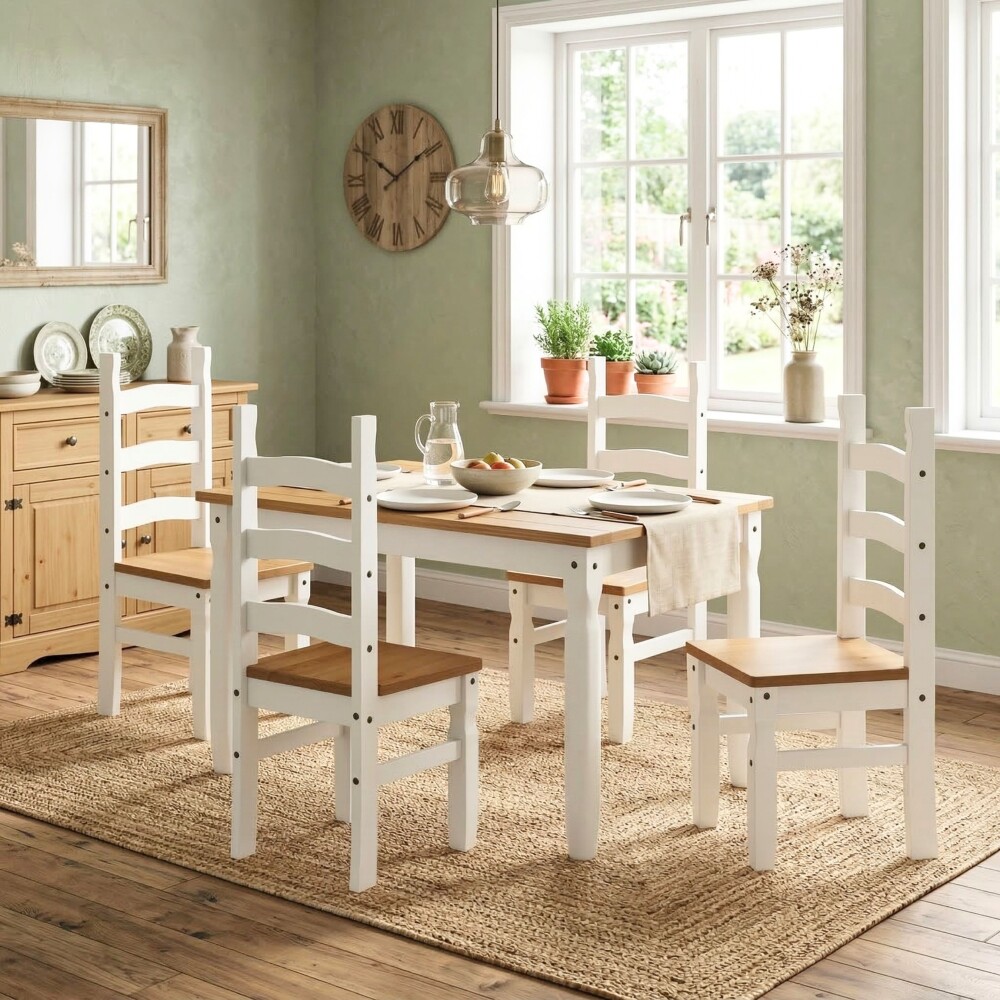 Juego De Comedor 4 Sillas Madera Maciza Blanco - Corona Juego De Comedor 4 Sillas Madera Maciza Blanco - Corona