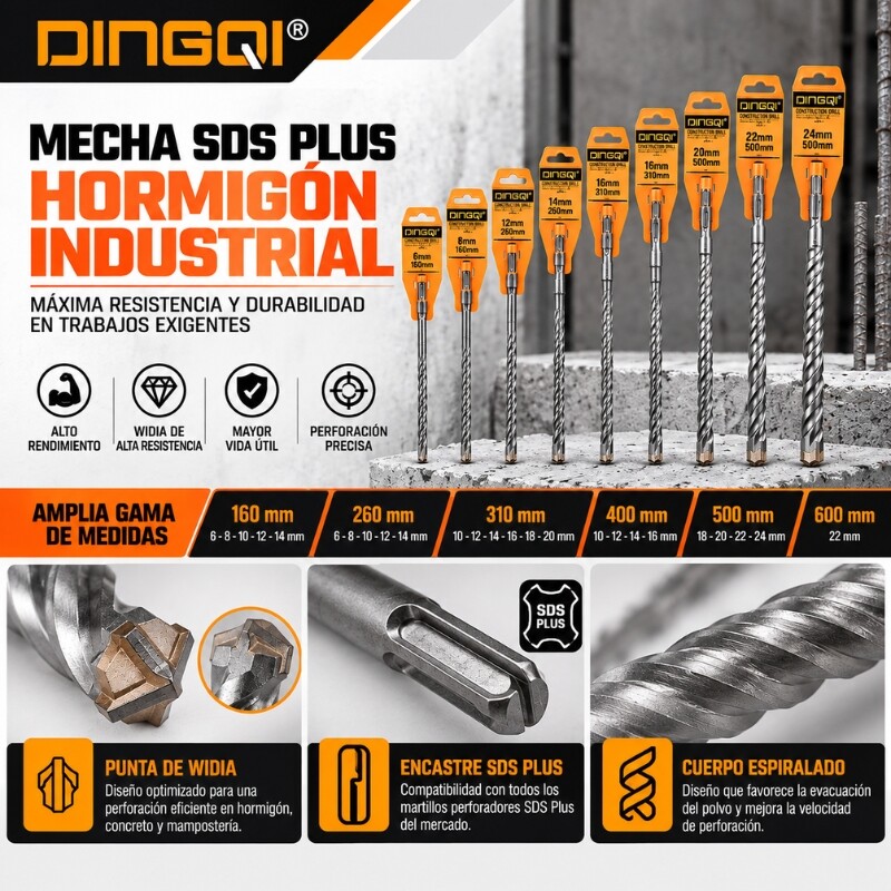 DINGQI MECHA SDS PLUS HORMIGON INDUSTRIAL 10X160MM Dingqi Mecha Sds Plus Hormigon Industrial 10x160mm