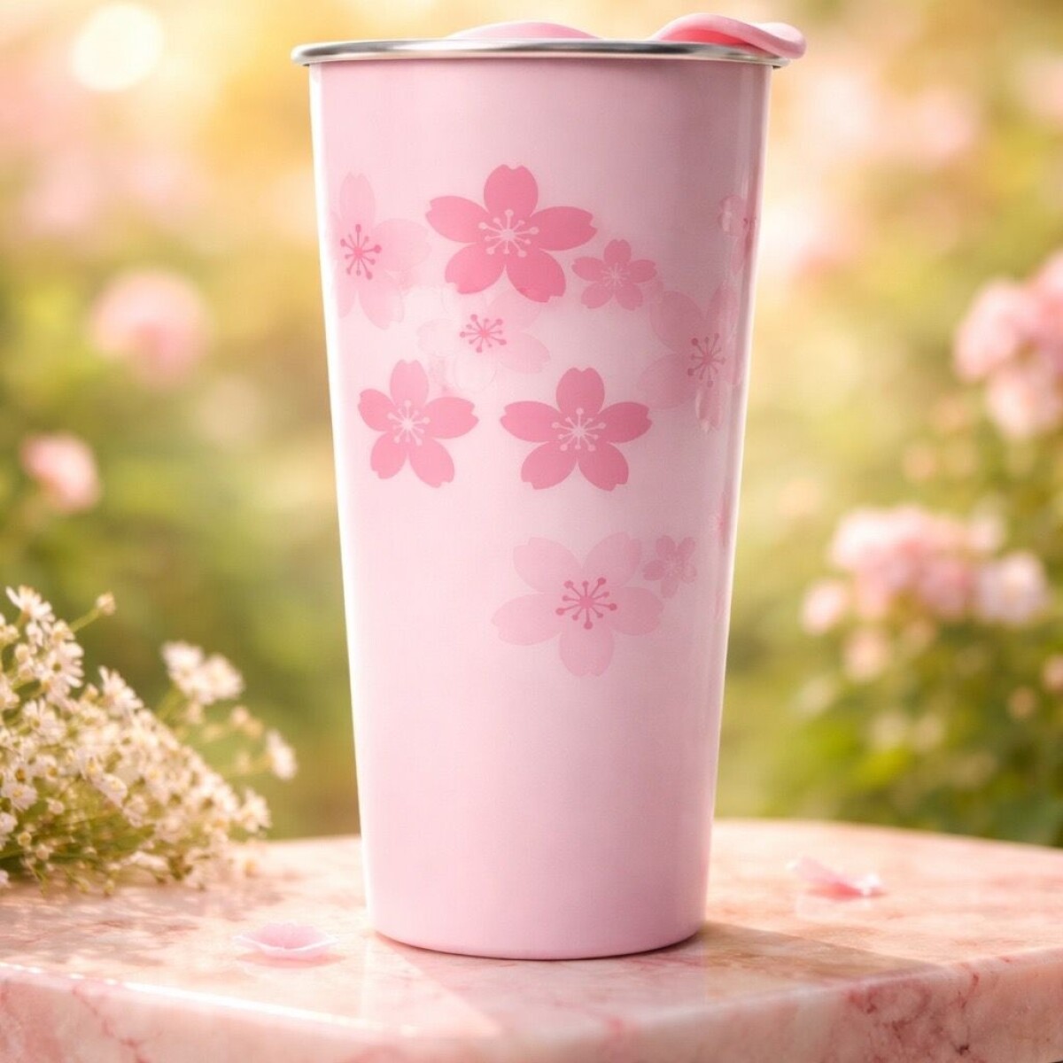 VASO TÉRMICO (FLOR DE CEREZO/500 ML/ROSA) 