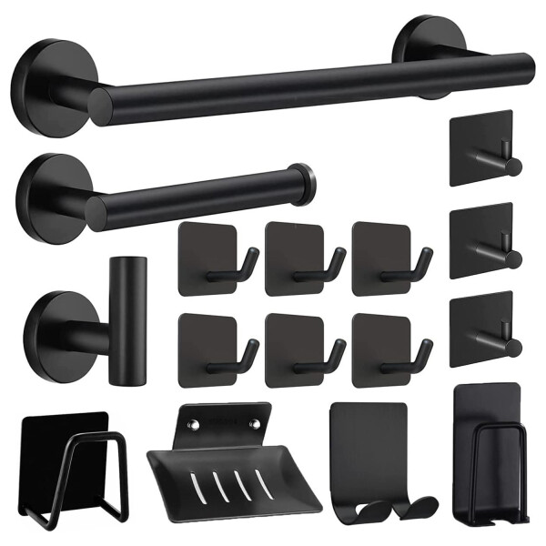 Set De Accesorios Para Baño Juego 16 Piezas Acero Inoxidable IMBACK Color Negro Set De Accesorios Para Baño Juego 16 Piezas Acero Inoxidable IMBACK Color Negro