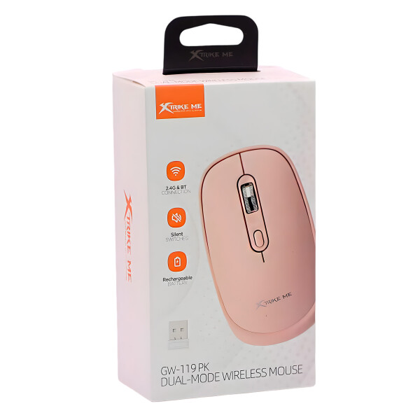 Mouse Inalámbrico Xtrike Me GW-119 Dual Bluetooth 1600 Dpi ® Color Rosa