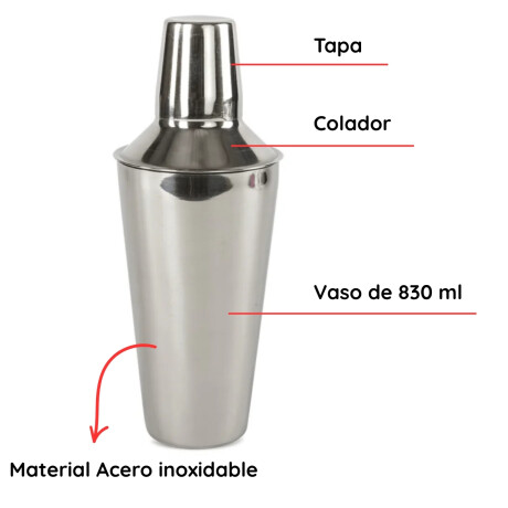 Coctelera 3 Piezas 830 ml Acero Inoxidable Coctelera 3 Piezas 830 ml Acero Inoxidable
