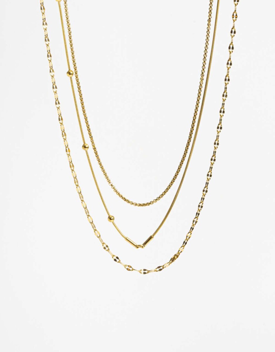 Set De Collares De Cadena Acero - Dorado 