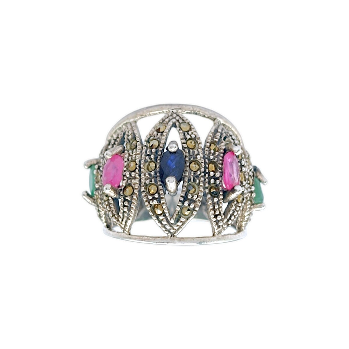 Anillo Cúpula-Plata 925-Piedras Varias-AN3249 - conpiedra 