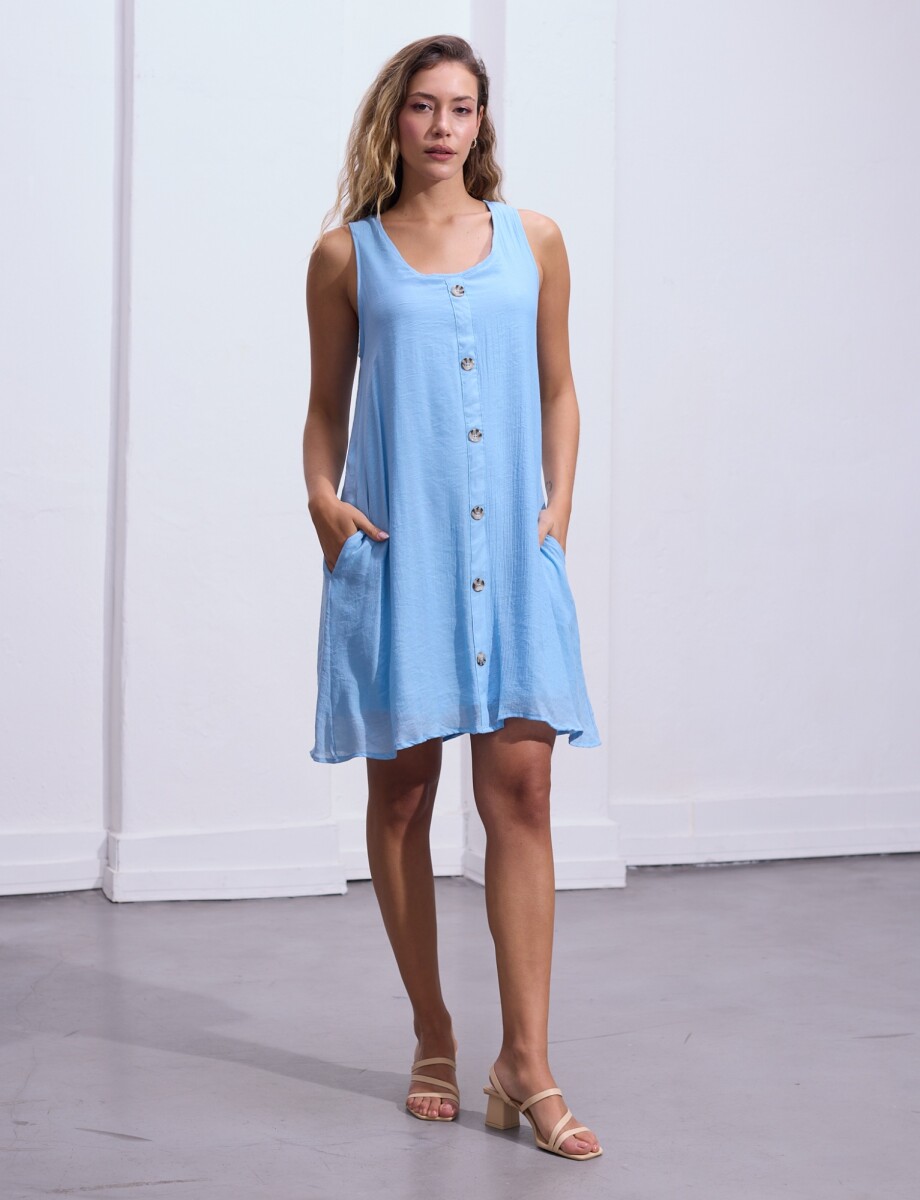 Vestido Botones - Celeste 