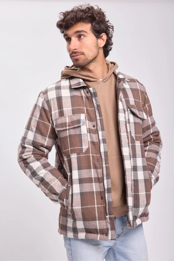 Sobrecamisa franela cuadros Tostado