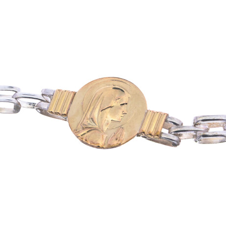 Pulsera de plata y double en oro 18 ktes, VIRGEN NIÑA Pulsera de plata y double en oro 18 ktes, VIRGEN NIÑA