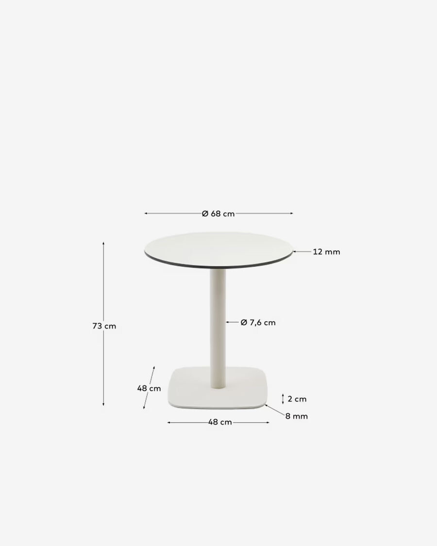 Mesa redonda de exterior Dina blanco con pie de metal con acabado pintado blanco Ø 68x70cm Mesa redonda de exterior Dina blanco con pie de metal con acabado pintado blanco Ø 68x70cm