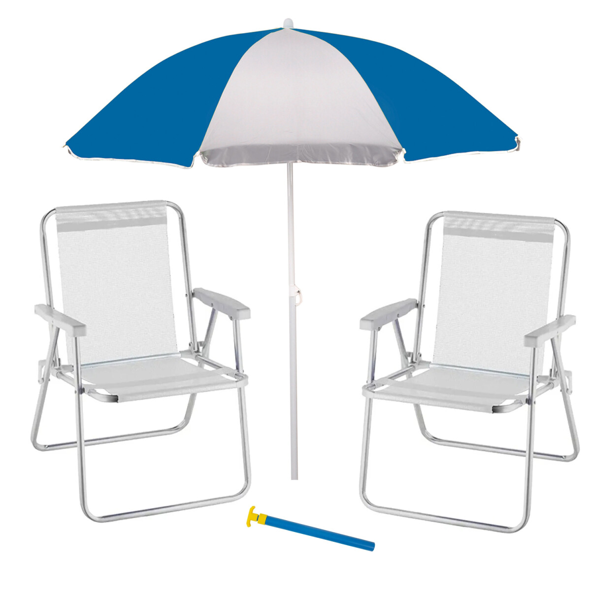 Set Sombrilla FPS 70 + Silla Plegable + Saca Arena Playa MOR - Azul/plata 
