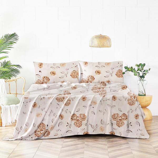 Juego de Sabanas 2 Plazas Suaves Estampado Calidad Frescas Variante Diseño Flores Color Beige