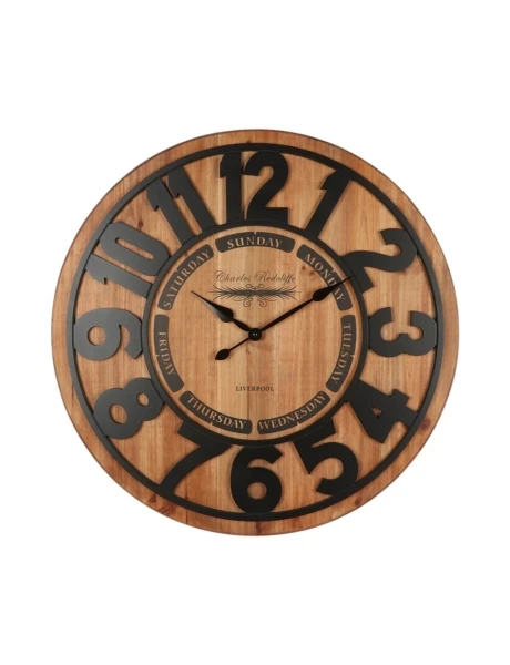 RELOJ DE PARED MADERA 68X68X4.3 CM NUMEROS NEGROS RELOJ DE PARED MADERA 68X68X4.3 CM NUMEROS NEGROS