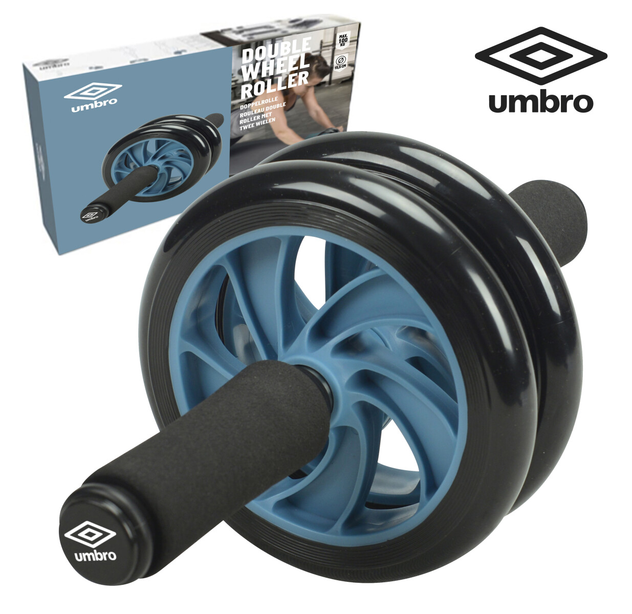 Rueda Abdominal Umbro Double Wheel Roller - Negro - Celeste 