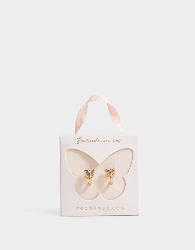 Aros Argollas Argollas Mariposa Bañadas En Oro - Dorado