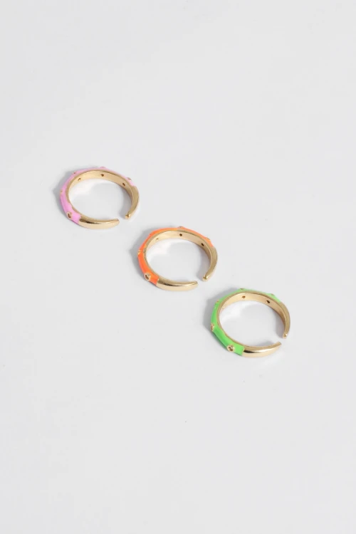Set de tres anillos finos ajustables strass cobre multicolor