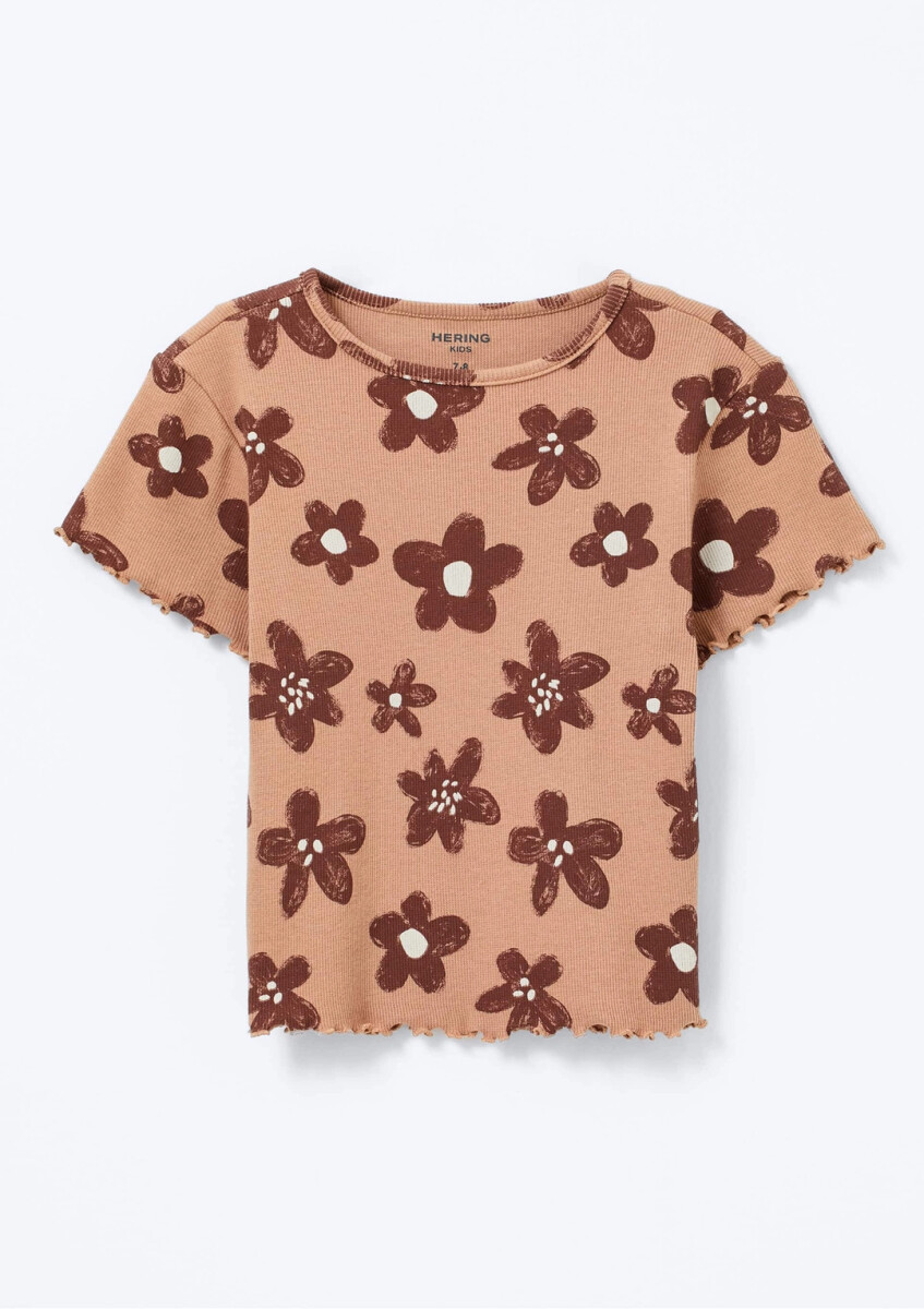 BLUSA MANGA CORTA INFANTIL CON ESTAMPADO - MARRÓN 