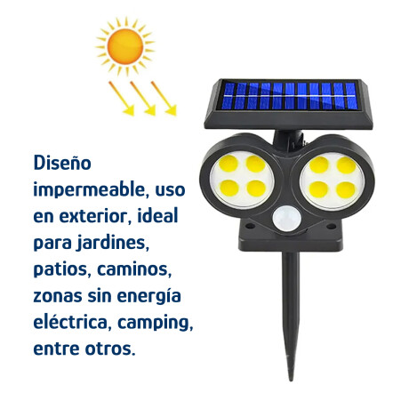 Foco Solar de Exterior 2 Paneles Led Ajustables c/Sensor Mov Negro