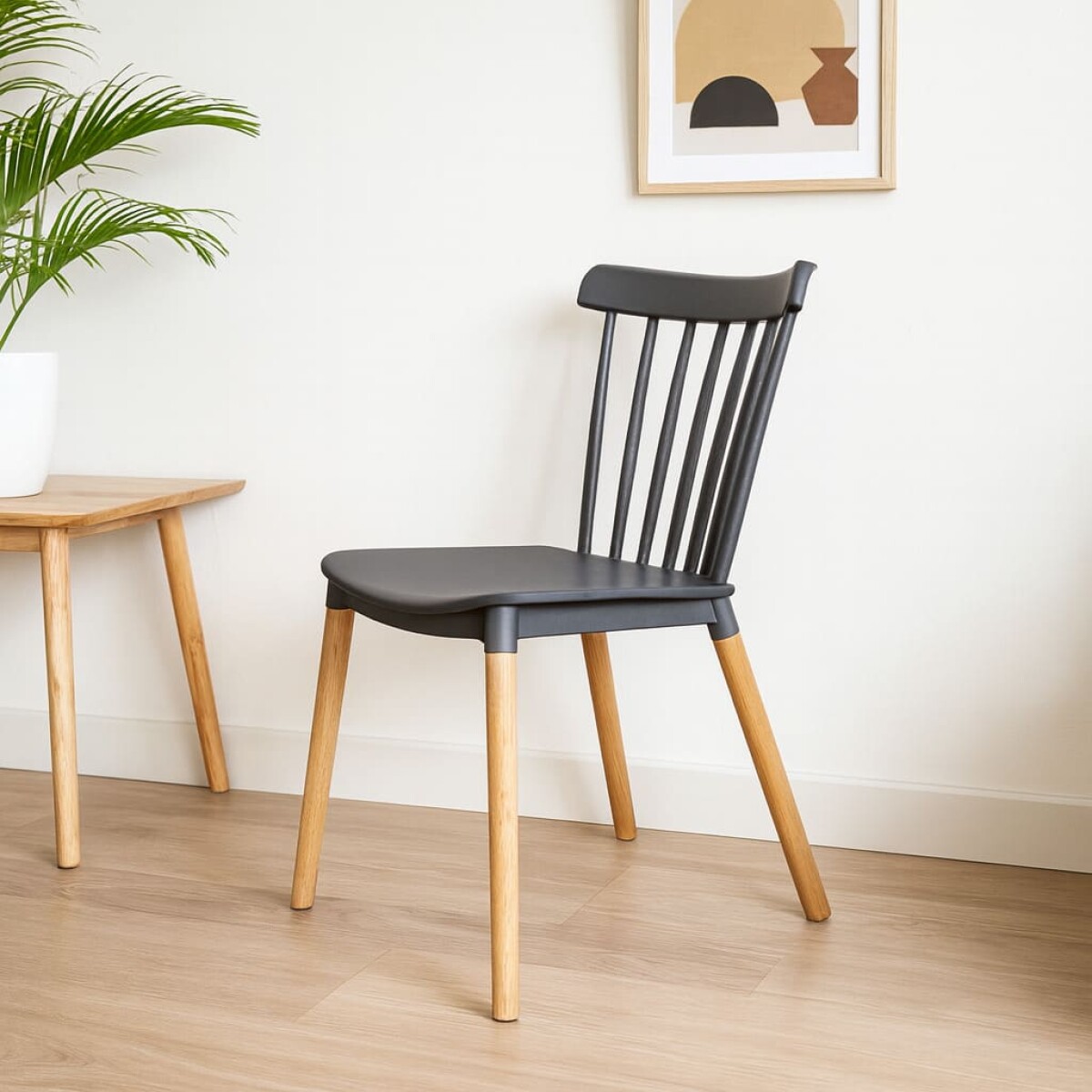 Silla Diseño Windsor con Patas de Madera para Comedor y Jardín - Gris 