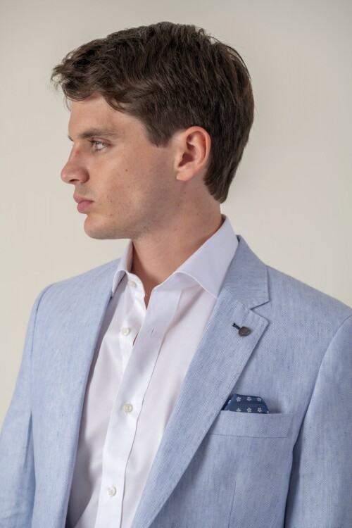 Saco Herringbone lino Slim fit Celeste