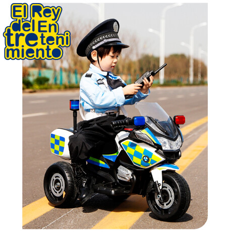 Moto Policía A Batería Con Reversa, Luces Sonido Blanco/Verde