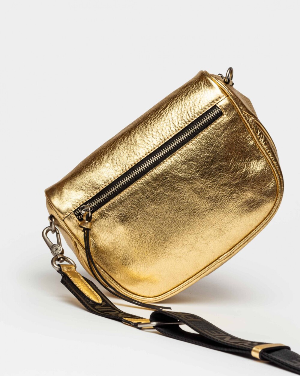 Bandolera Soft en cuero graneado metalizado Oro Niquel