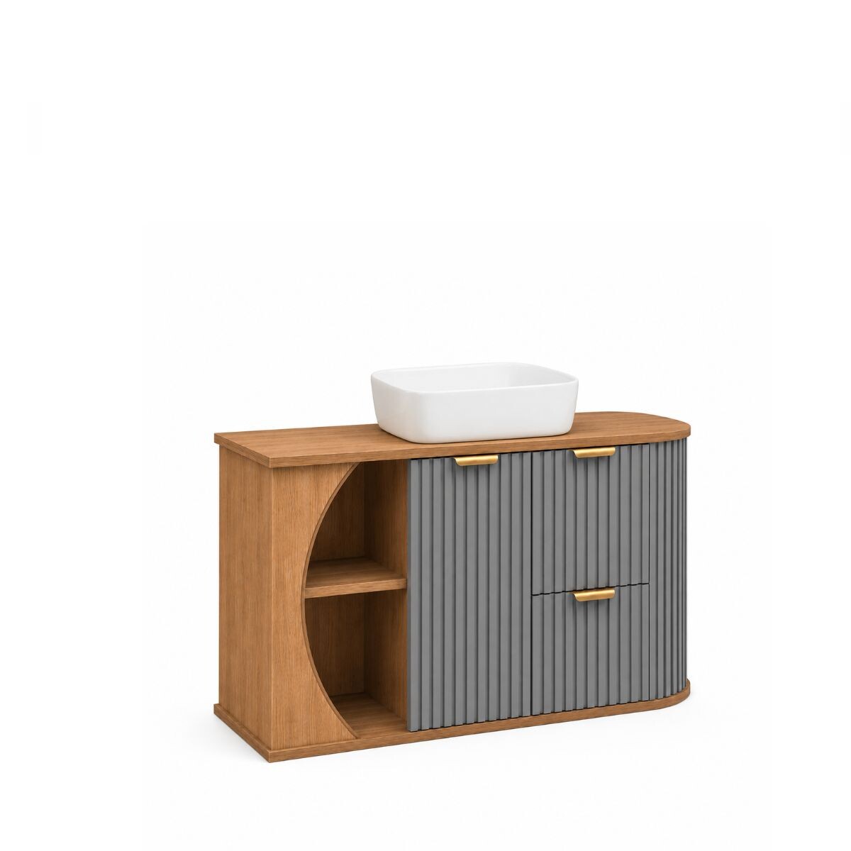 Mueble De Baño Suspendido Tereza Cristina 100 Cm Catedral/avellana Con Bacha 