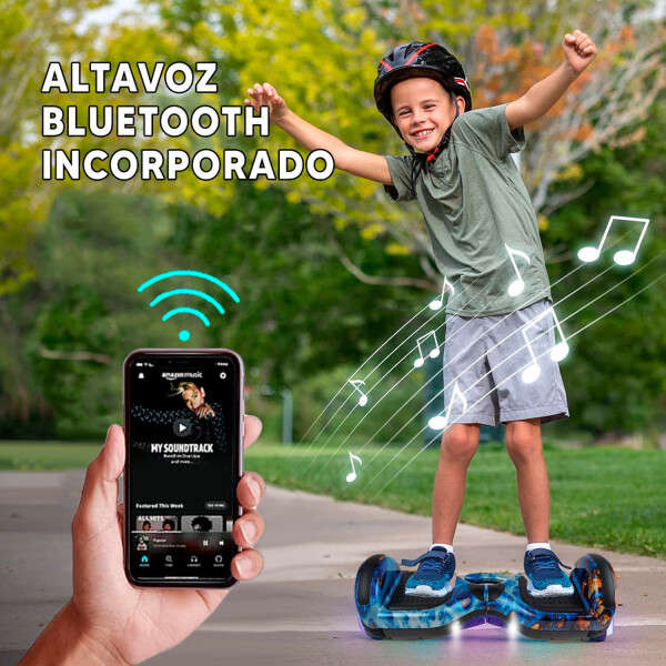 Combo De Skate Eléctrico 6.5" Con Luces Y Bluetooth + Asiento Para Hoverboard PK SKATE 6.5 GALAX AZUL NARA 21 +ASIENTO