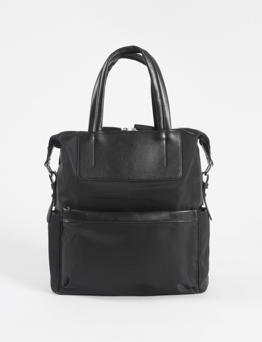 Mochila de tela con cuero vegano - negro 