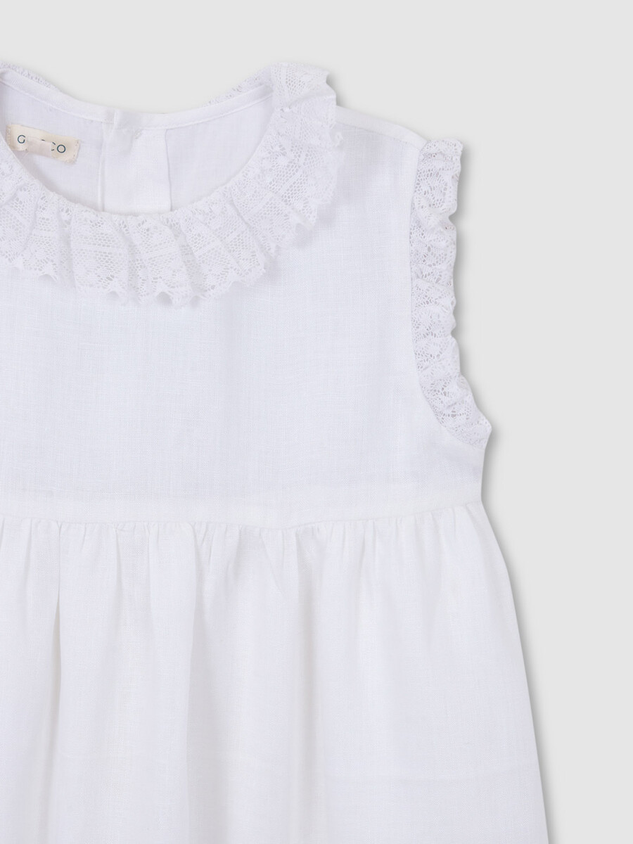 Vestido Largo Con Tiras Bordadas Blanco