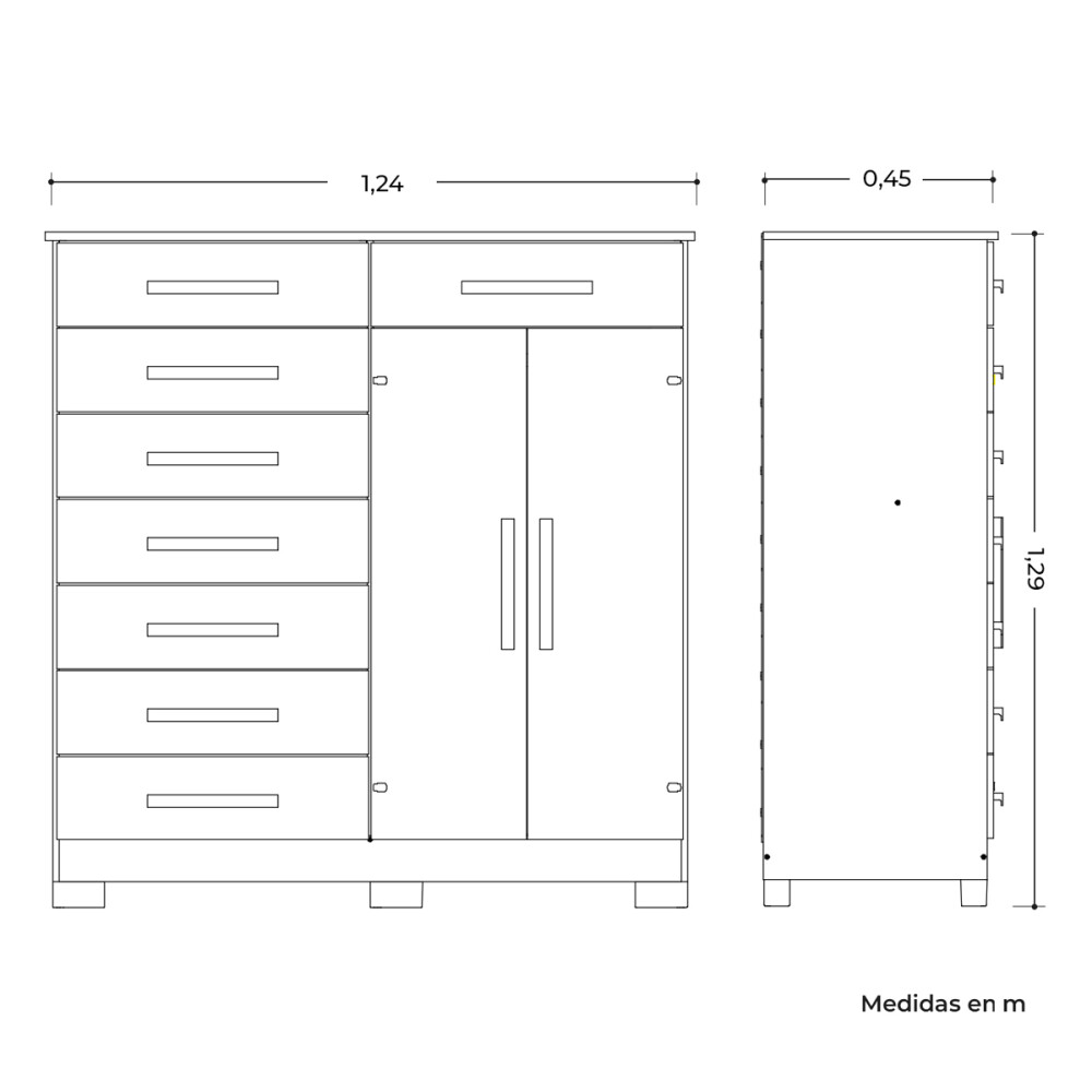 CÓMODA CAJONERA GUARDARROPA 8 CAJONES 2 PUERTAS BLANCO