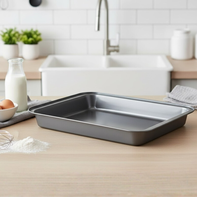 Asadera honda antiadherente rectangular 42,5x29x5 cm GRIS