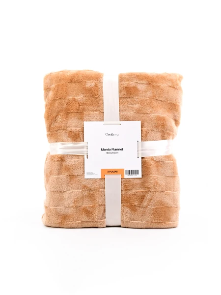 FLANNEL TRAMA DAMERO 2 PLAZAS BEIGE