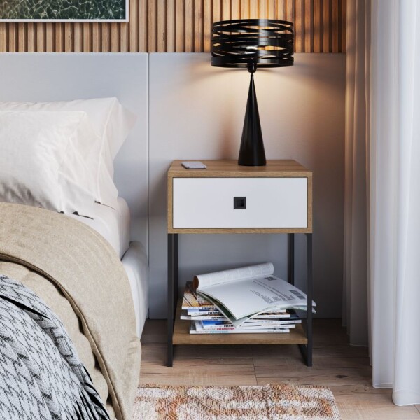 MESA DE LUZ ESTILO INDUSTRIAL - MIEL/BLANCO MESA DE LUZ ESTILO INDUSTRIAL - MIEL/BLANCO